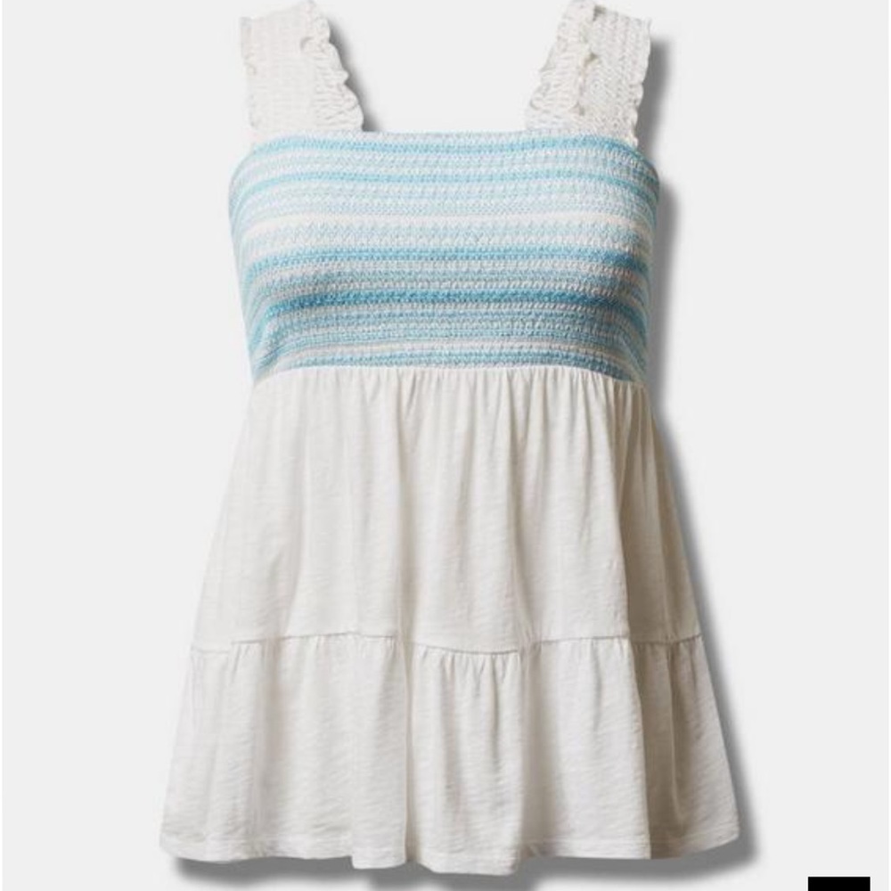 Torrid Cotton Modal Slub Square Neck Smocked Babydoll Tank - Picture 2 of 3